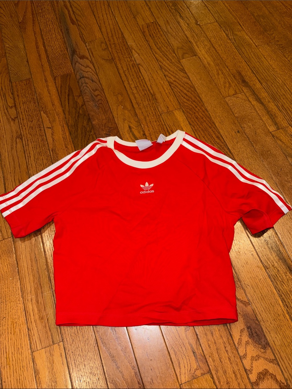 adidas Red Tee with White Shoulder Stripes -NWT